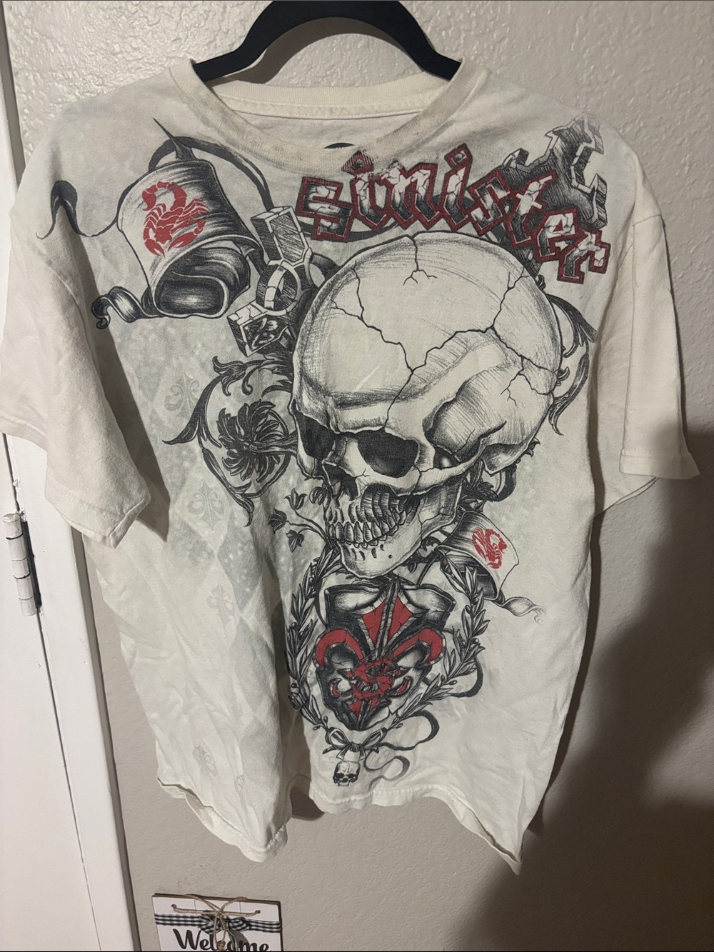 Sinister Graphic Skull Short Sleeve Tee - White/Red